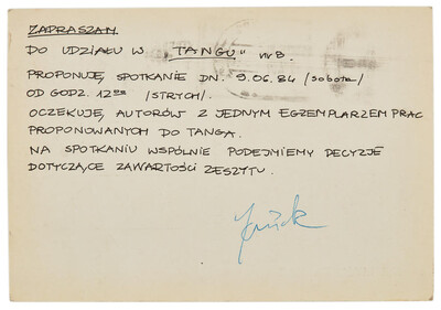 Invitation to take part in "Tango no. 8"