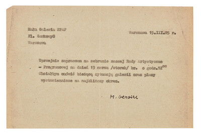 Invitation to a meeting of the Artistic and Programme Council