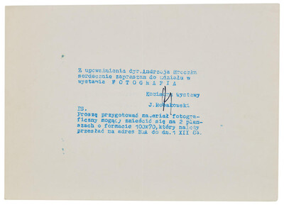 Invitation to the exhibition "Photography"