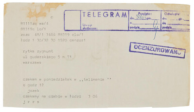 Telegram from J&oacute;zef Robakowski to Zygmunt Rytka