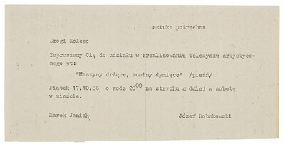Invitation for the production of the artistic video clip "Trembling Machines, Smoking Tunnels"