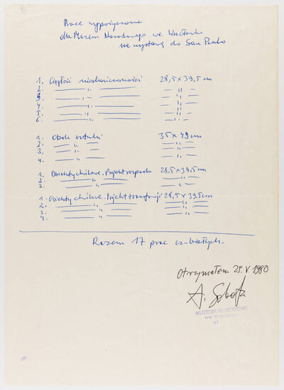 Sao Paulo Biennale, list of works on loan to the National Museum in Wrocław for the exhibition