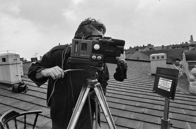 Video Eye action, J&oacute;zef Robakowski, part of Andrzej Partum's Art Hotel, Ł&oacute;dź, 1990