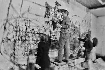 Communal painting, happening at Stodoła Gallery, Warsaw, 1986