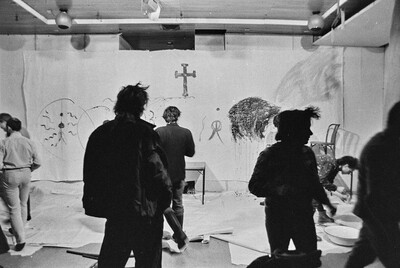 Communal painting, happening at Stodoła Gallery, Warsaw, 1986