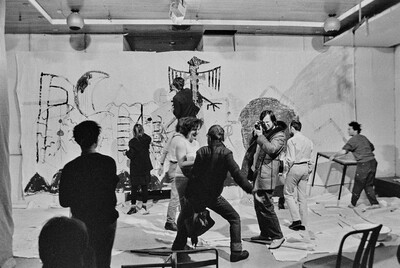 Communal painting, happening at Stodoła Gallery, Warsaw, 1986