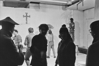 Communal painting, happening at Stodoła Gallery, Warsaw, 1986