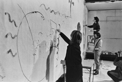 Communal painting, happening at Stodoła Gallery, Warsaw, 1986