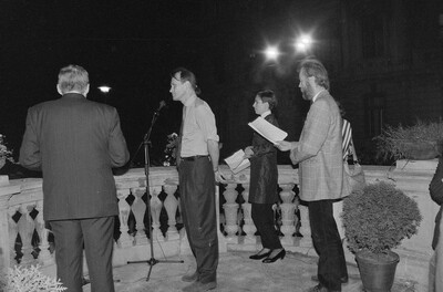 Exhibition "Construction in Process" (opening), Ł&oacute;dź, 1990